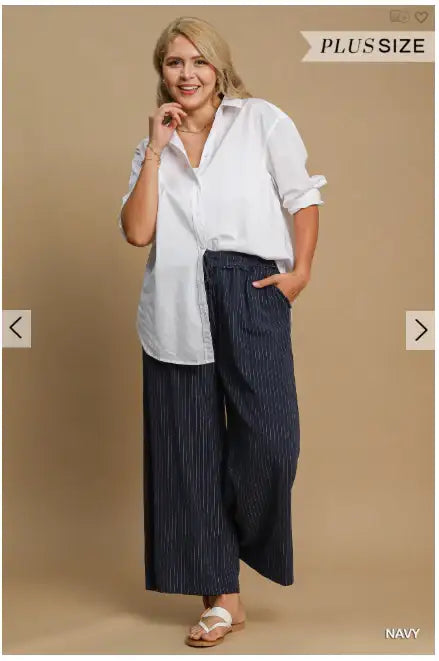 Plus Size Striped Linen Pant with Pockets - Esme and Elodie