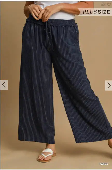 Plus Size Striped Linen Pant with Pockets - Esme and Elodie