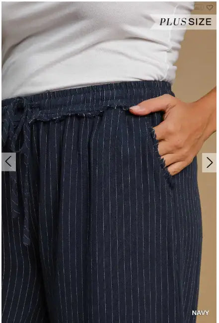 Plus Size Striped Linen Pant with Pockets - Esme and Elodie