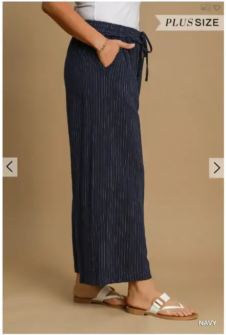 Plus Size Striped Linen Pant with Pockets - Esme and Elodie