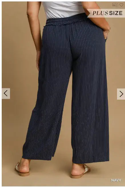 Plus Size Striped Linen Pant with Pockets - Esme and Elodie