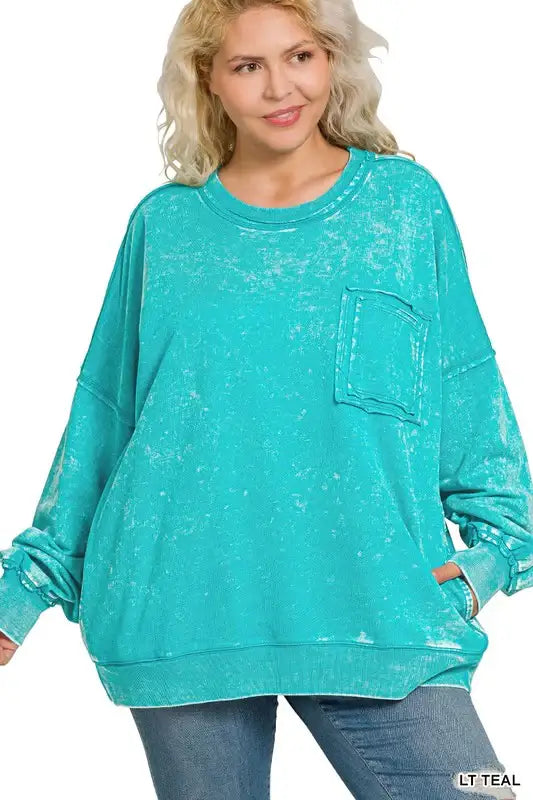 Plus Size Terry Acid Wash Pullover In multiple colors - Esme and Elodie