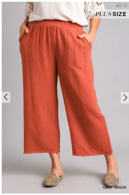 Plus Size Umgee Wide Leg Cotton Gauze Pant - Esme and Elodie