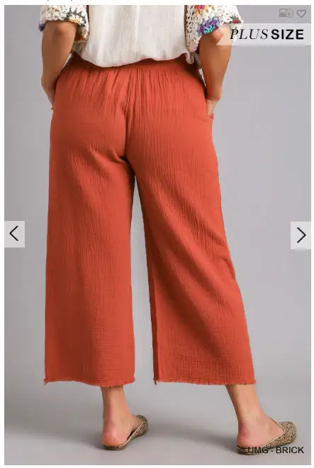 Plus Size Umgee Wide Leg Cotton Gauze Pant - Esme and Elodie