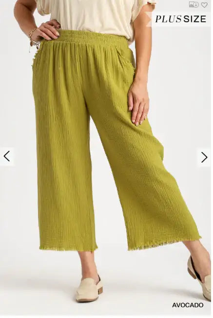 Plus Size Umgee Wide Leg Cotton Gauze Pant - Esme and Elodie