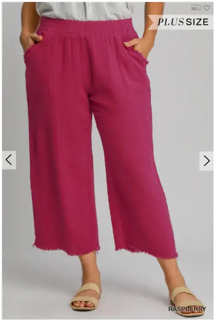 Plus Size Umgee Wide Leg Cotton Gauze Pant - Esme and Elodie