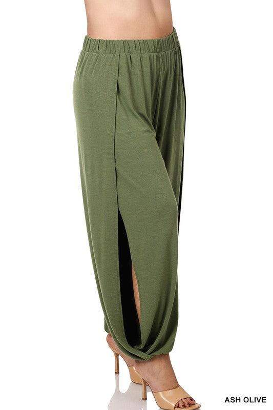 Plus Split side pants - Ash Olive - Esme and Elodie
