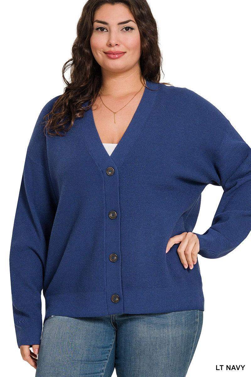 PLUS VISCOSE SWEATER CARDIGAN IN Light Navy - Esme and Elodie