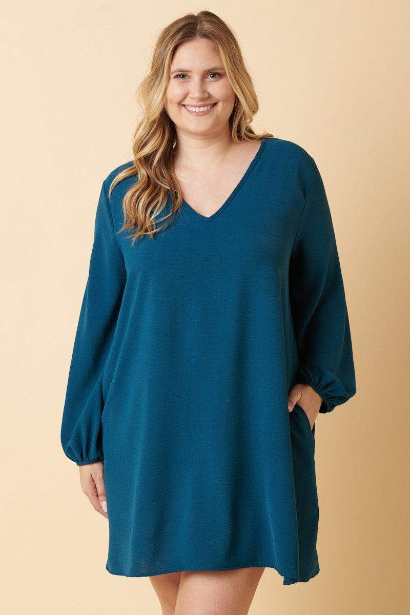 Plus Womens Mittoshop Airflow LS Mini Dress TEAL - Esme and Elodie