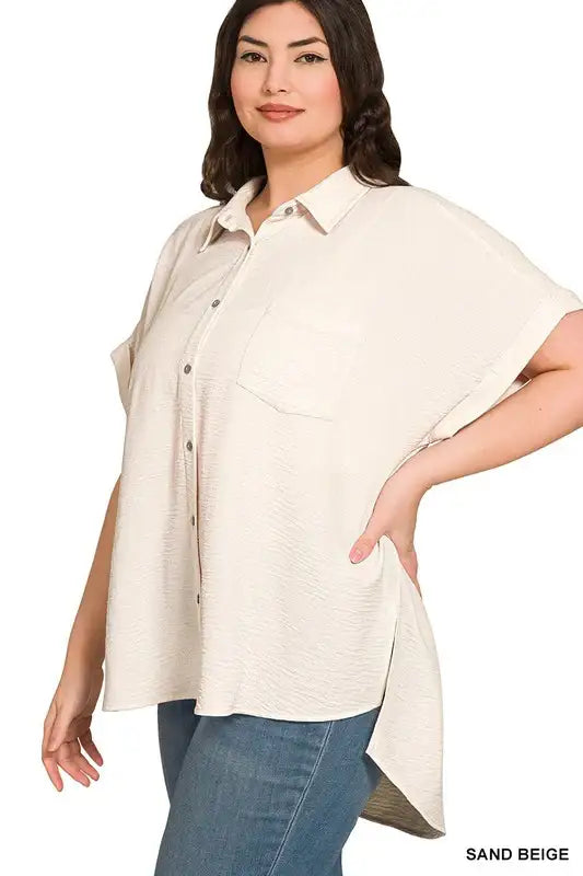 Plus Woven Airflow Button Down Shirts in multiple Colors - Esme and Elodie