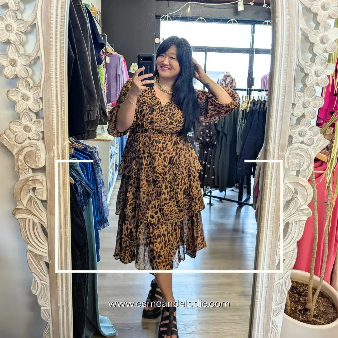 Plus Size Leopard Print Tiered Ruffle Midi Dress