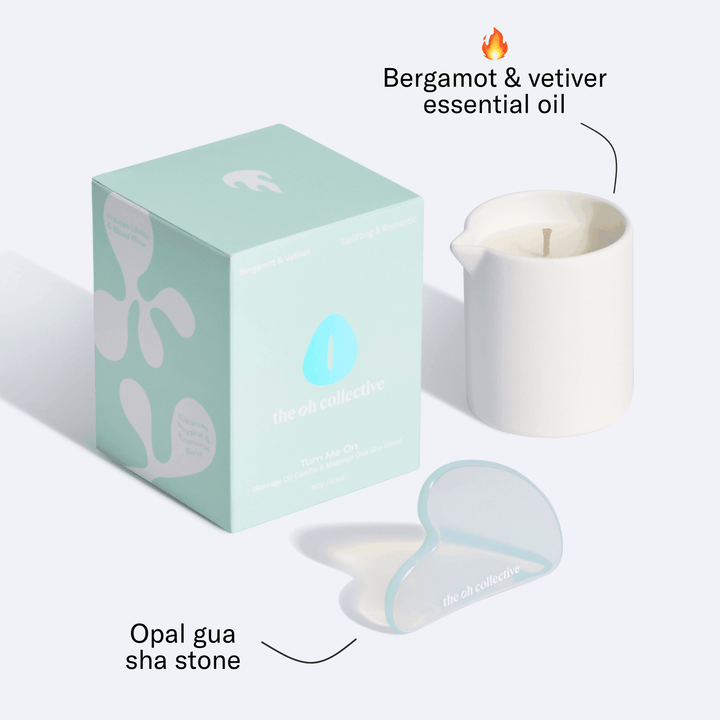 The Oh Collective - Turn Me On | 150ML Massage Candle with Gua Sha Massage Stone - Esme and Elodie
