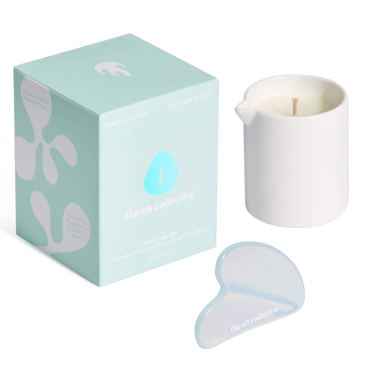 The Oh Collective - Turn Me On | 150ML Massage Candle with Gua Sha Massage Stone - Esme and Elodie