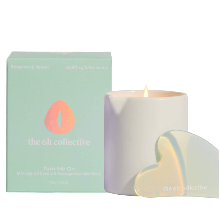 The Oh Collective - Turn Me On | 150ML Massage Candle with Gua Sha Massage Stone - Esme and Elodie