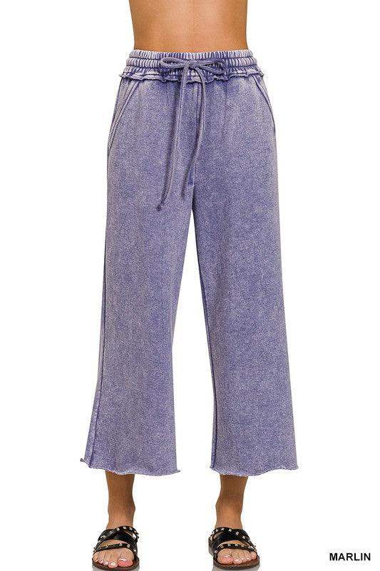 Women's Super Soft Palazzo Crop Sweatpants in Marlin - Esme and Elodie