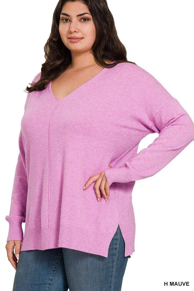 WOMENS PLUS GARMENT DYED FRONT SEAM SWEATER - Mauve - Esme and Elodie