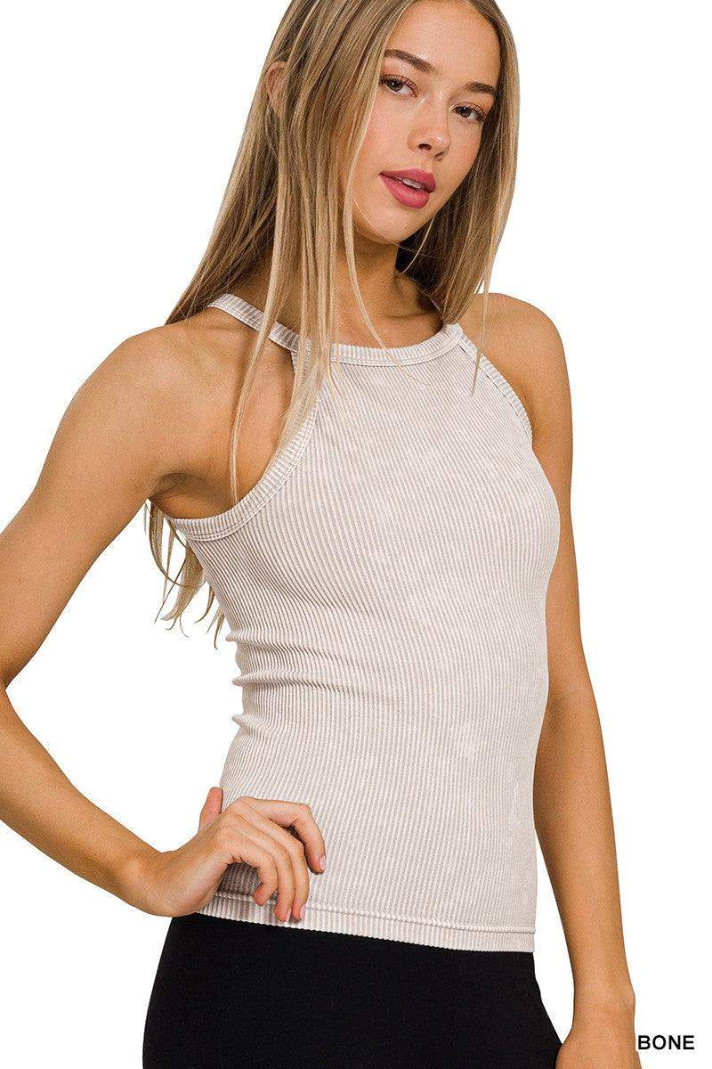 Womens STONE WASHED RIBBED SEAMLESS CAMI TOP in Bone - Esme and Elodie
