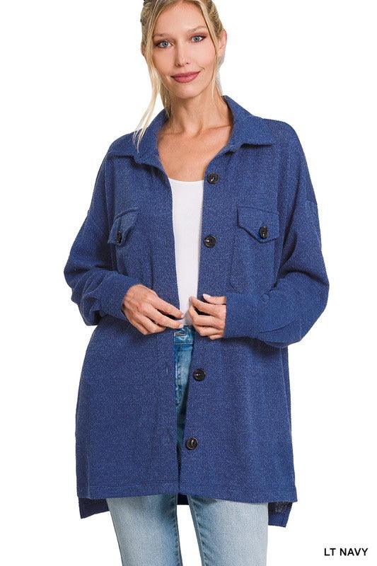 Women's oversized soft jacquard shacket in light navy - Esme and Elodie