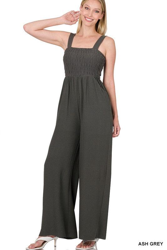 Womens knit top soft woven pant jumpsuit in ash gray - Esme and Elodie