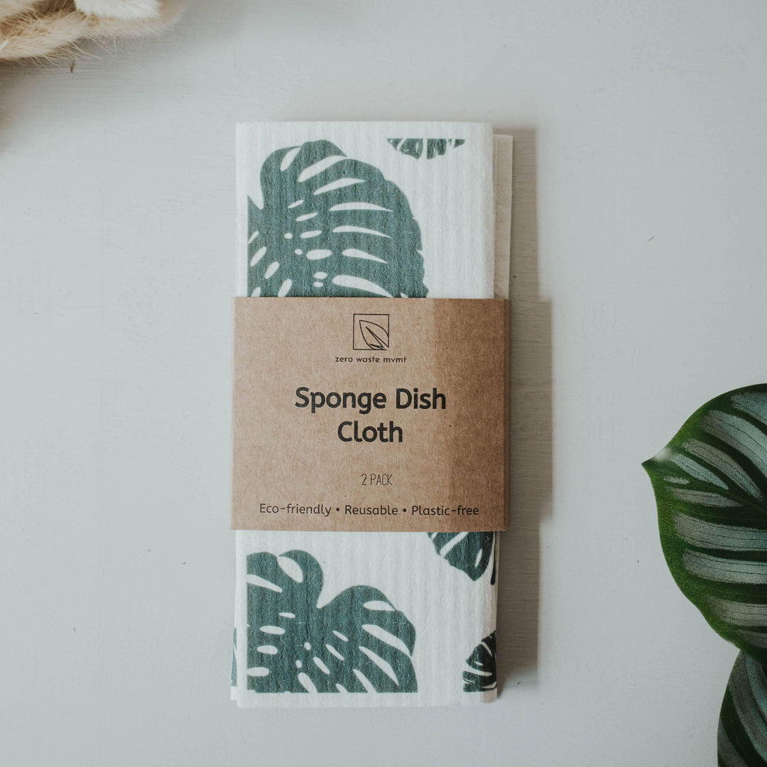 2 Pack Eco Dishcloth | Swedish Dish Sponge | Monstera Print - Esme and Elodie