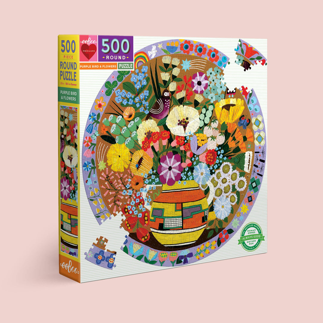 eeBoo - Purple Bird and Flowers 500 Piece Puzzle