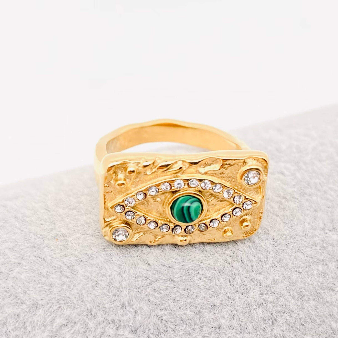 Mio Queena - Green Malachite Devil's Eye Ring |18K Gold Plated