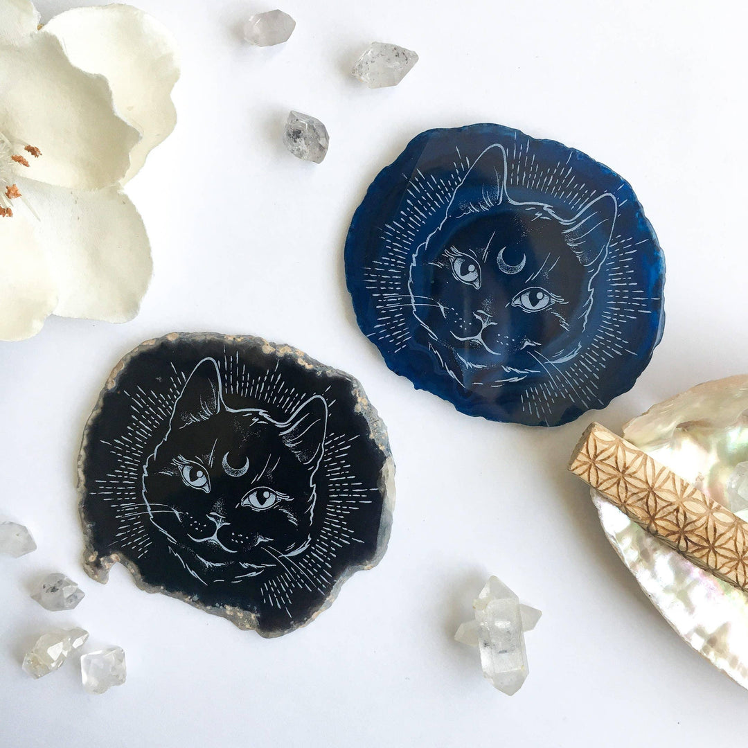 "Midnight Familiar" Halloween Cat Agate Slice - Esme and Elodie