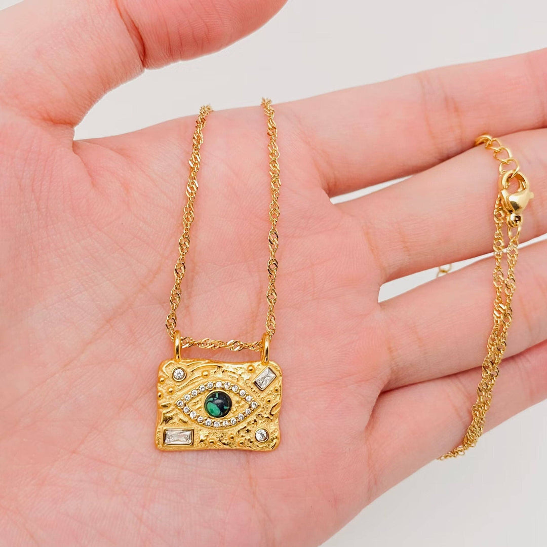 Mio Queena - Square Devil's Eye Gold Plated Stainless Steel Necklace
