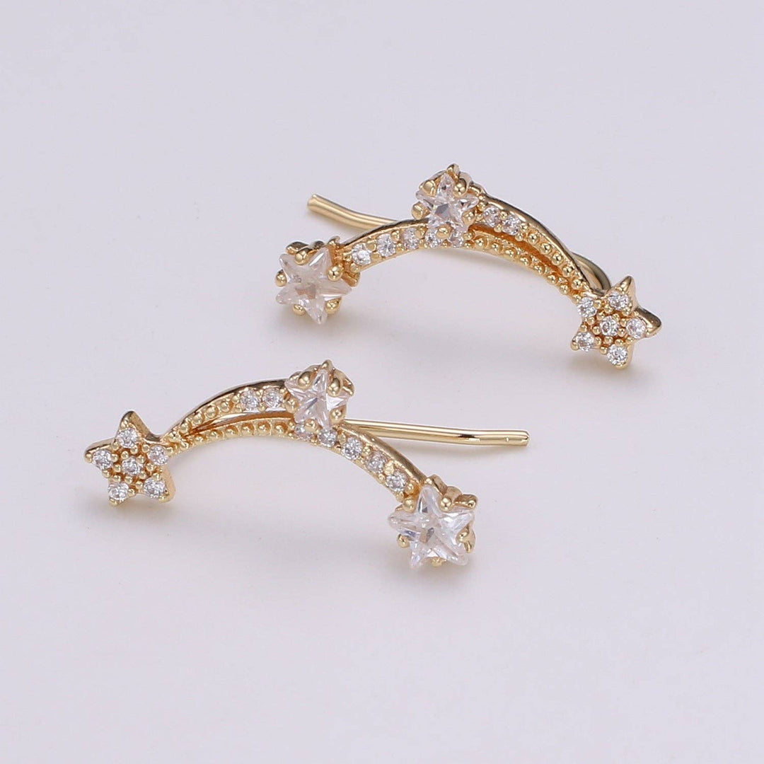 1pair Gold Falling Stars French Hook Earrings CZ Ear Climber Daily Wear Micro Pave Earring Jewelry P008