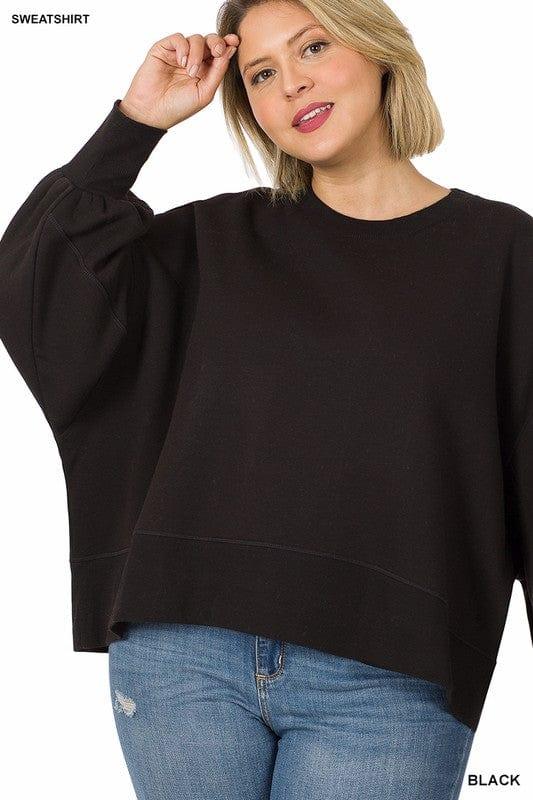 Balloon sleeve cropped sweatshirt in black - Esme and Elodie