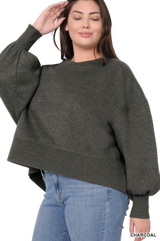 Balloon sleeve cropped sweatshirt in Charcoal - Esme and Elodie