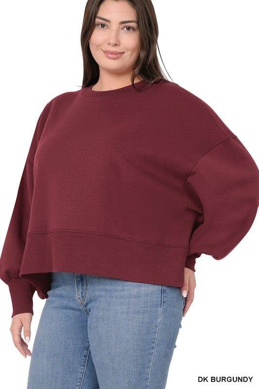 Women's Balloon sleeve cropped sweatshirt in Dark Burgundy - Esme and Elodie