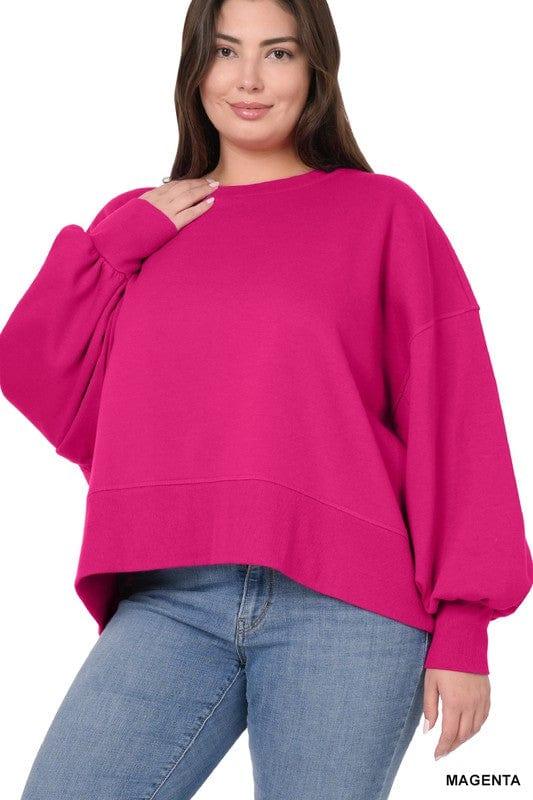 Women's Balloon sleeve cropped sweatshirt in Magenta - Esme and Elodie