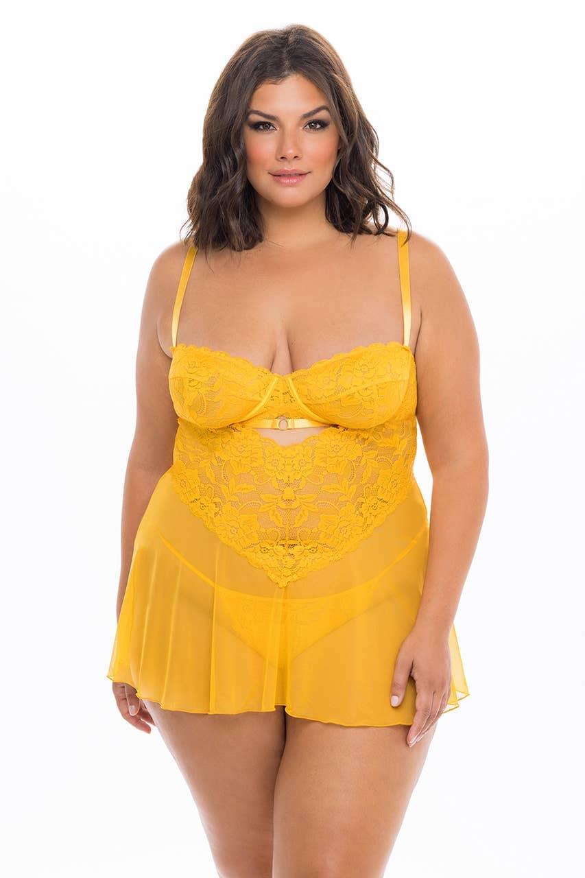 Charlotte Babydoll Plus size Lace with ring detail underwire a-line ba –  Esme and Elodie