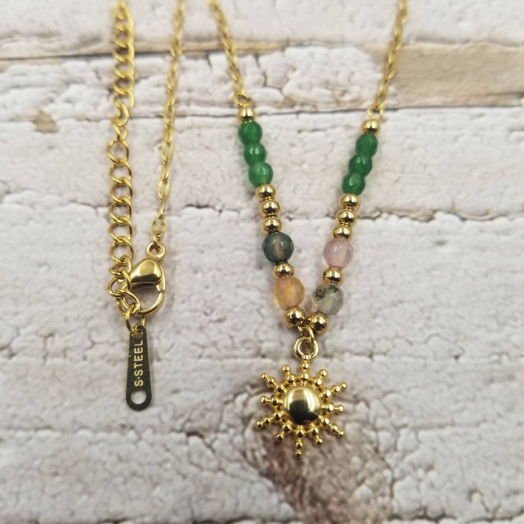 Handmade 18K Golden Sun Natural Stone Necklace