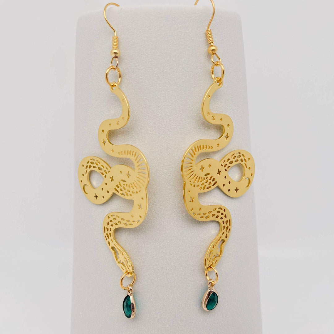 Mio Queena - Bohemian Star Moon Snake Earrings Green Crystal Pendant - Esme and Elodie