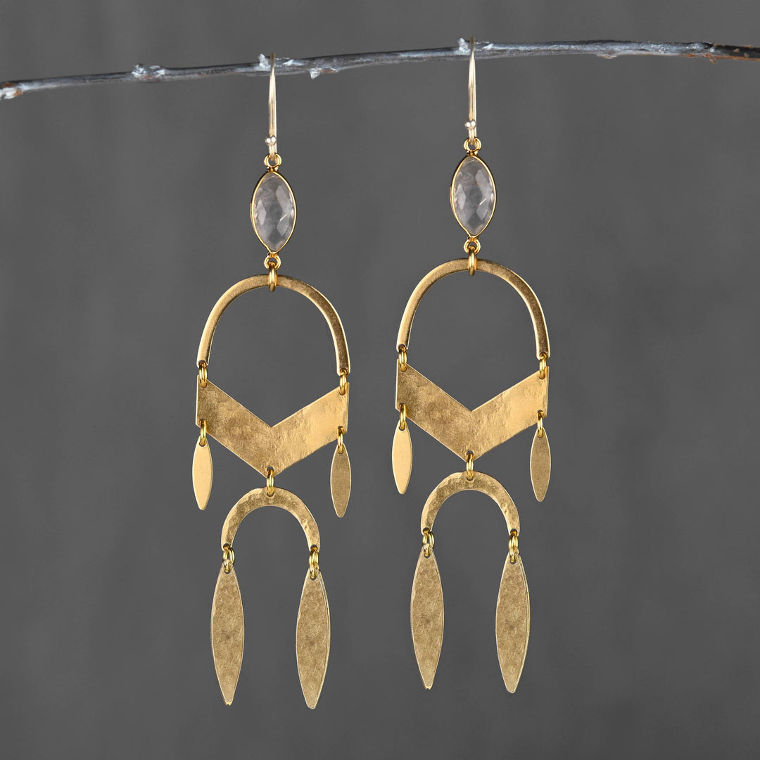 Moonstone Dramatic Chevron Mobile Earring with Semi Precious Gemstones - Esme and Elodie
