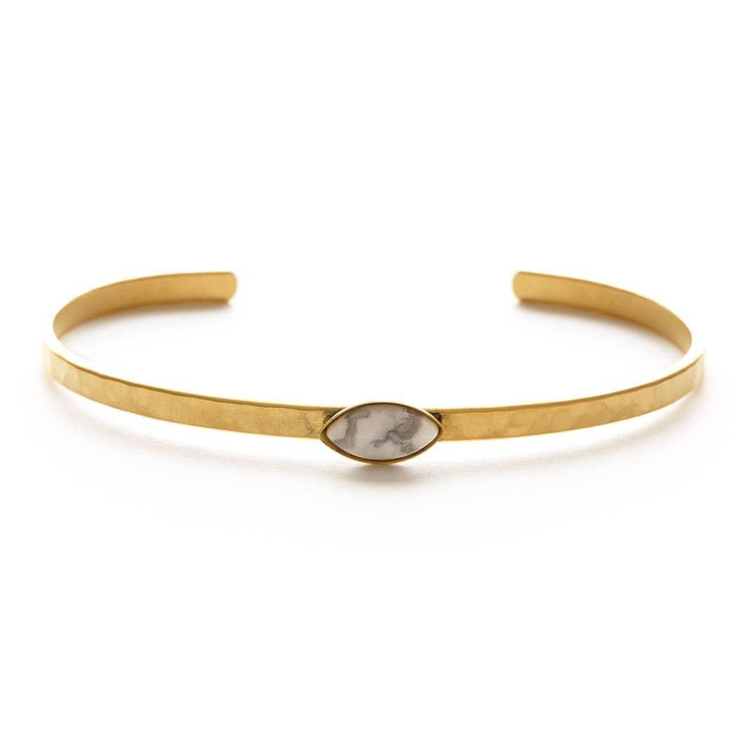 Navette Hammered Cuff in Howlite - Esme and Elodie