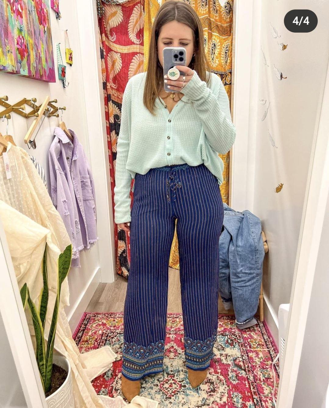 Navy Patterned Palazzo Pants - Esme and Elodie