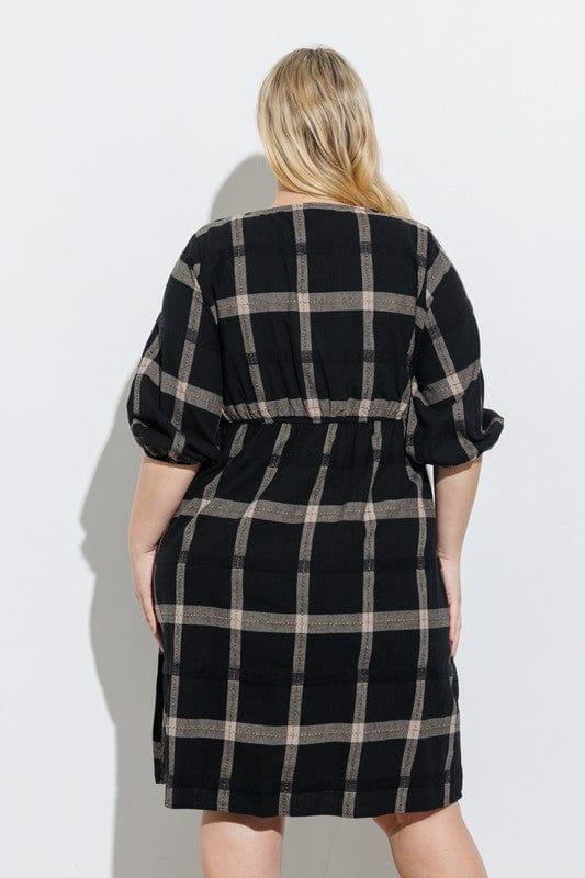 Women's Plaid midi dress with side pockets in hunter, navy and gray - Esme and Elodie
