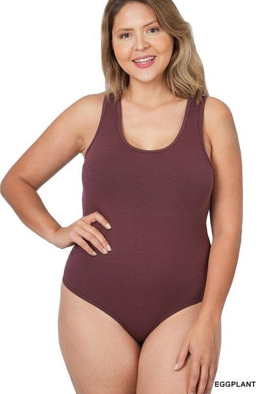 Plus Women's Bodysuit with button crotch in Eggplant – Esme and Elodie