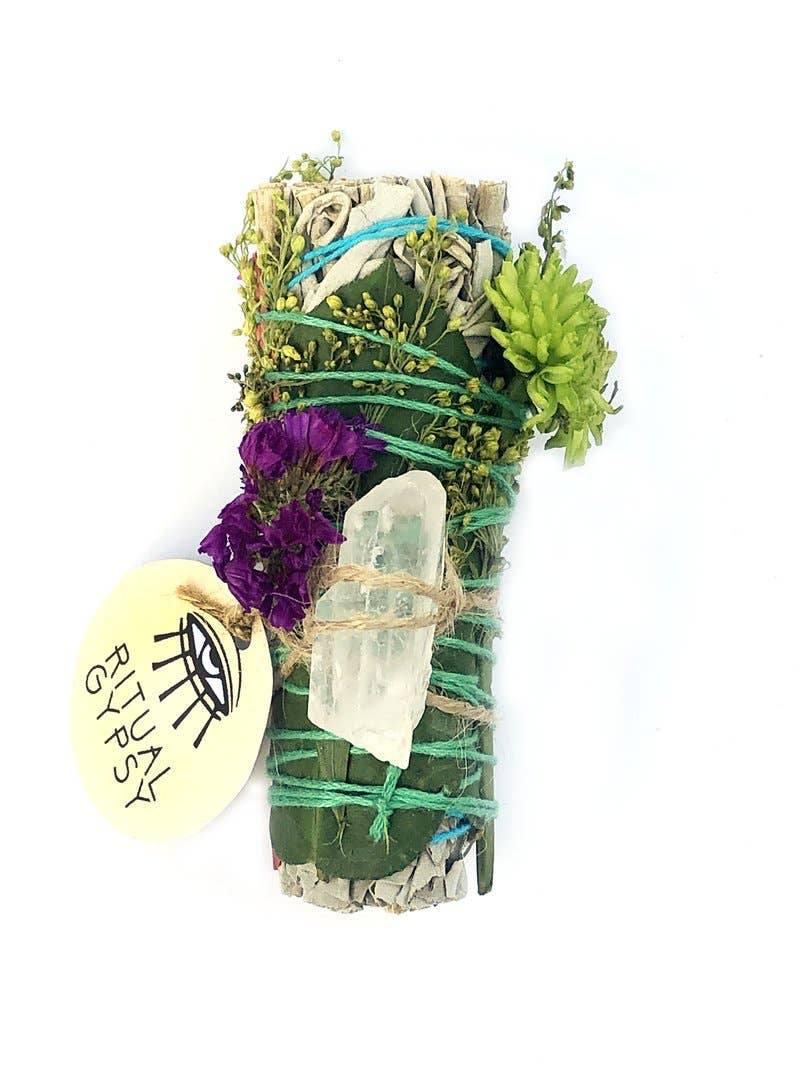 Ritual Sage Wand with Clear Quartz - 4" - Esme and Elodie