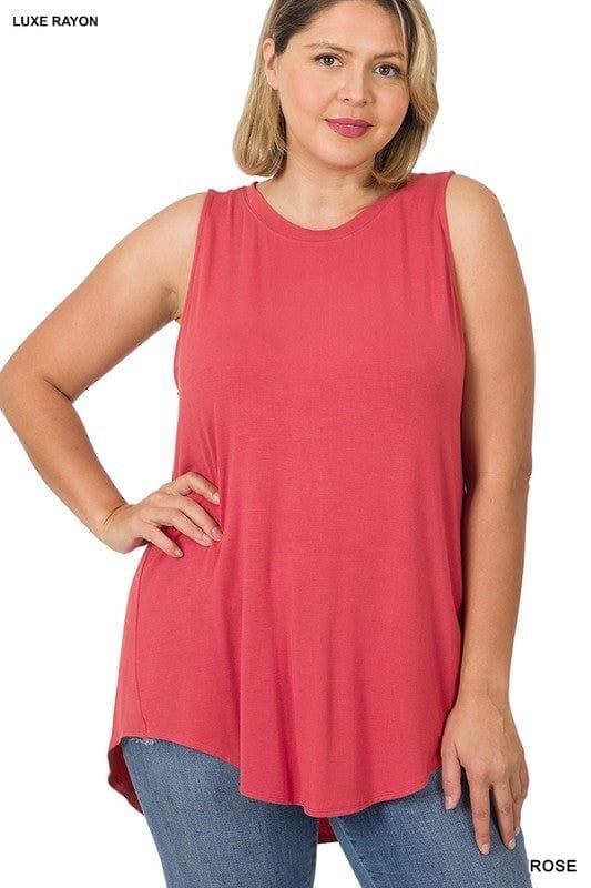 Plus Women's Round Neck Softest Sleeveless Top in Dark Rose - Esme and Elodie