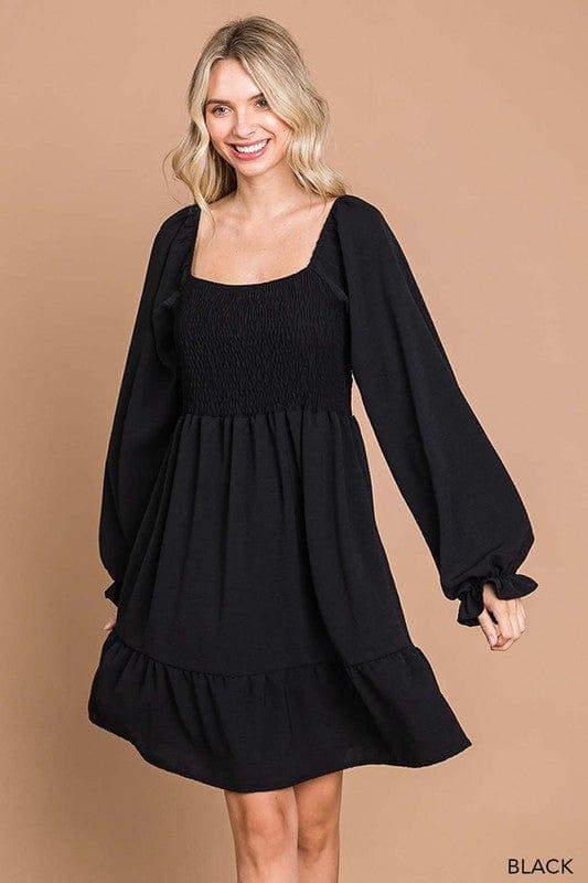 Smocked long sleeve dress in black - Esme and Elodie