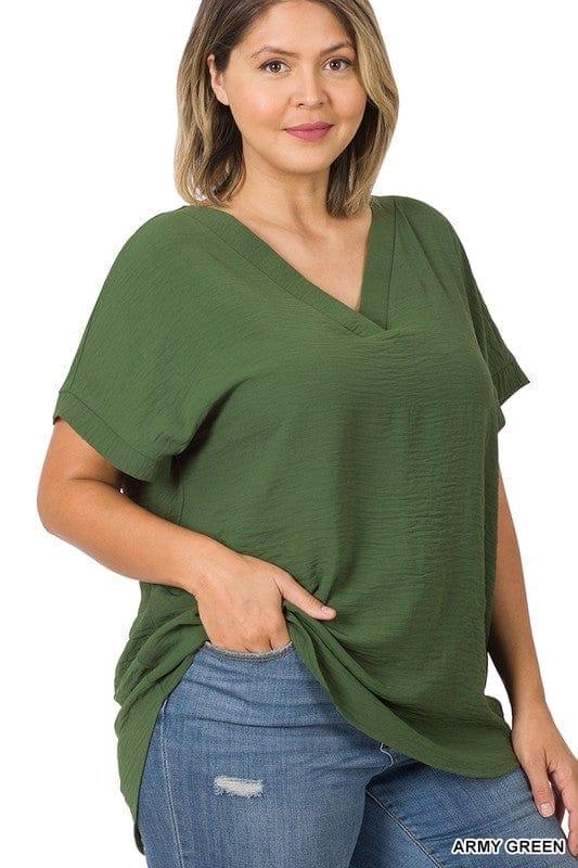 Plus Women's Woven Airflow top with hi-low hem - Esme and Elodie