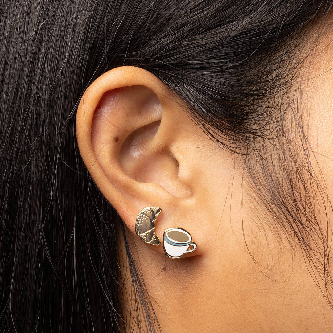 Yellow Owl Workshop - Croissant &amp; Coffee Earrings - Gold Statement Studs