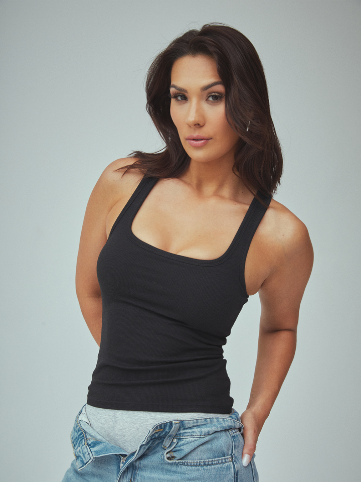 Klassy - Bamboo Scoop Neck Brami Tank: Black / 2XL