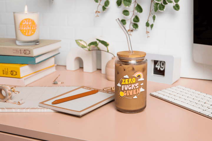 Can Glass w/Lid + Straw: Carnival Check