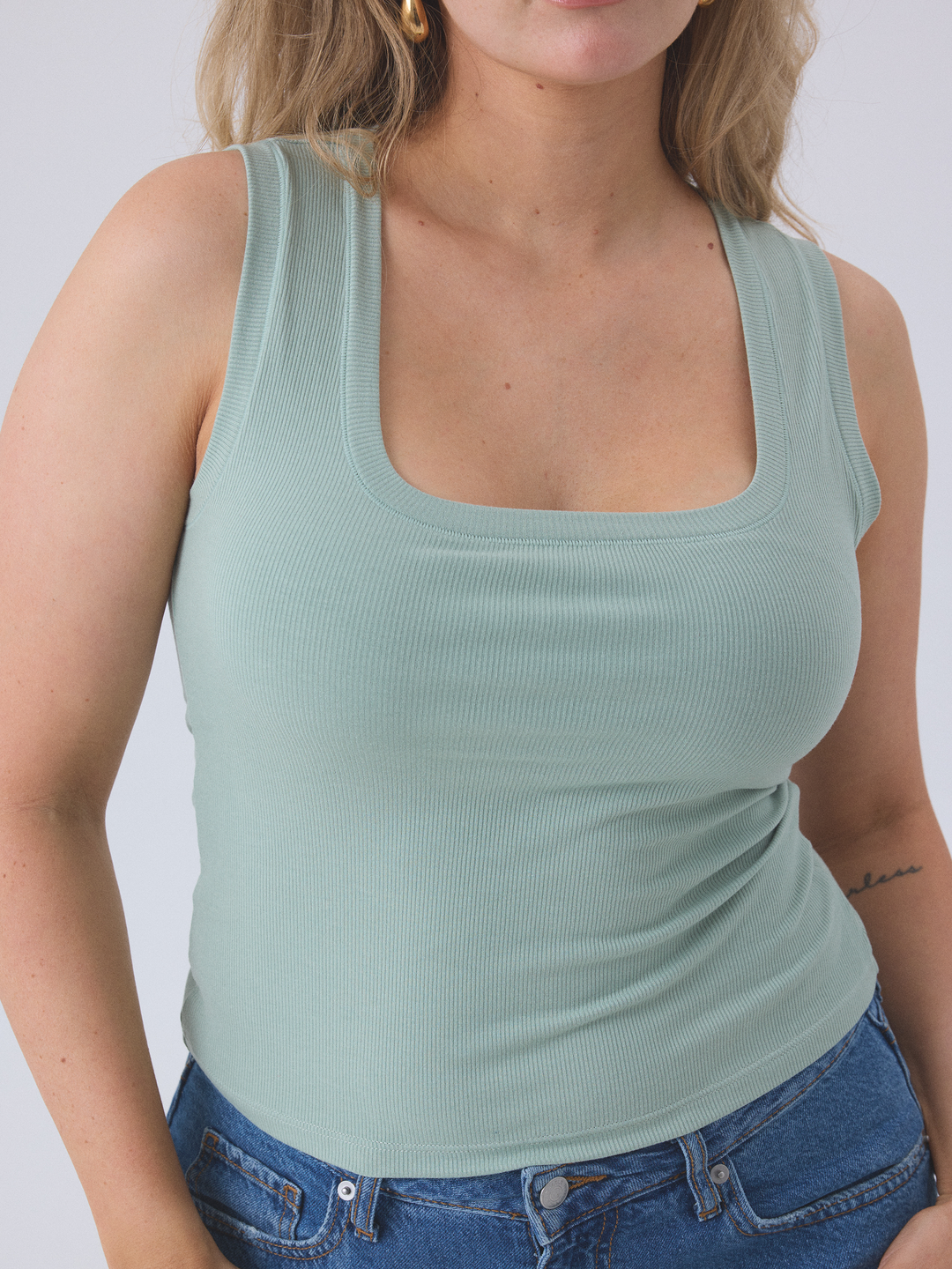 Klassy - Chunky Binding Ribbed Square Neck Tank: Dark Red