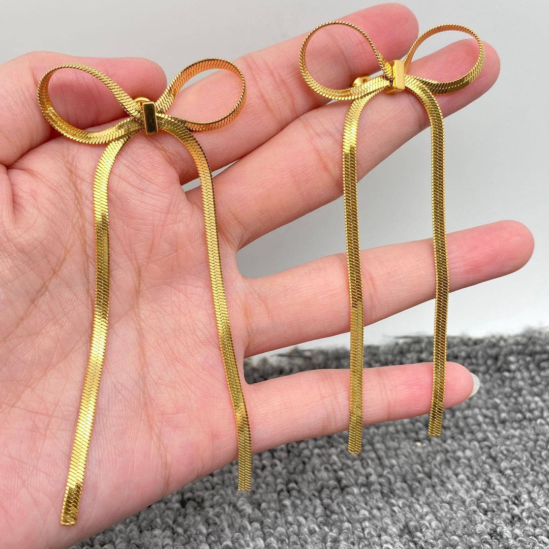 Mio Queena - FGS - Chain Fringe Bow 18K Gold Plated SS Earrings: Golden